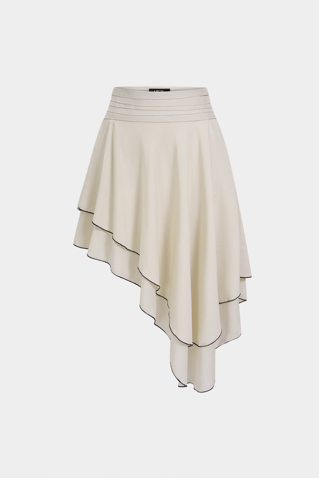"Contrast Binding Asymmetrical Hem Ruched Skirt"