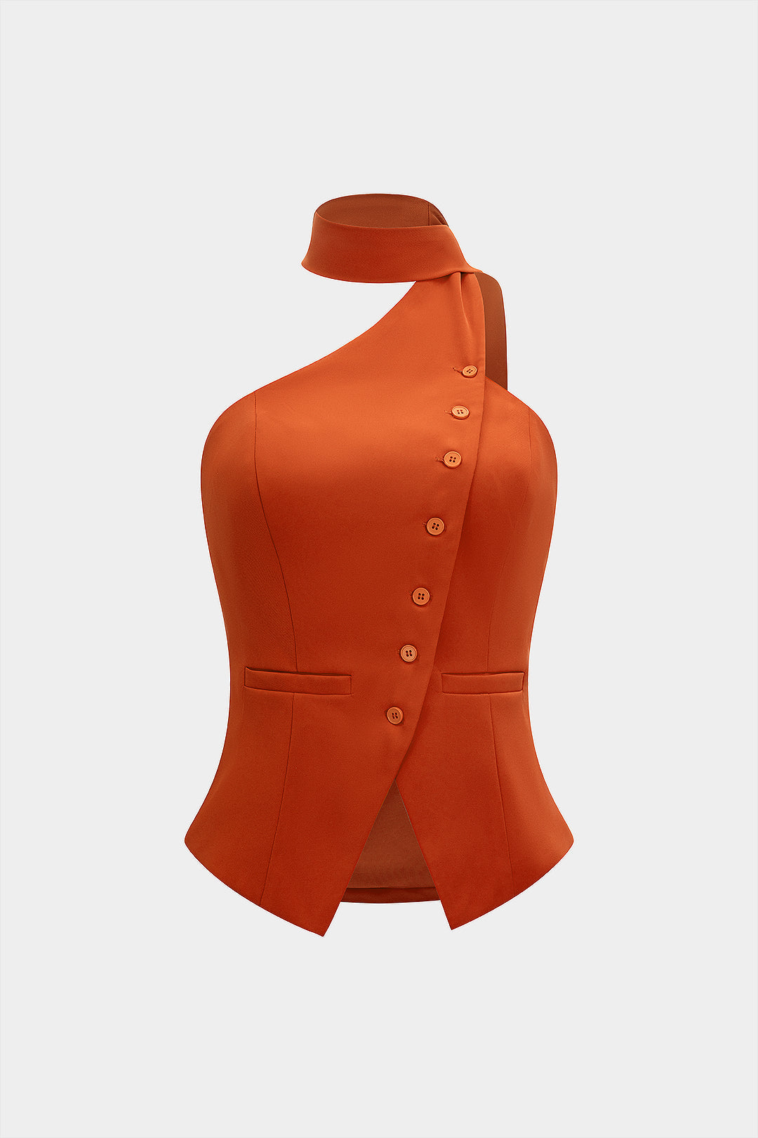 "Button Halter Neck Backless Tank Top"