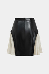 "Color Block Patchwork Ruched Zipper Skirt"