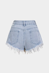 "Denim Cut Out Ripped Cut Out Pocket Shorts"