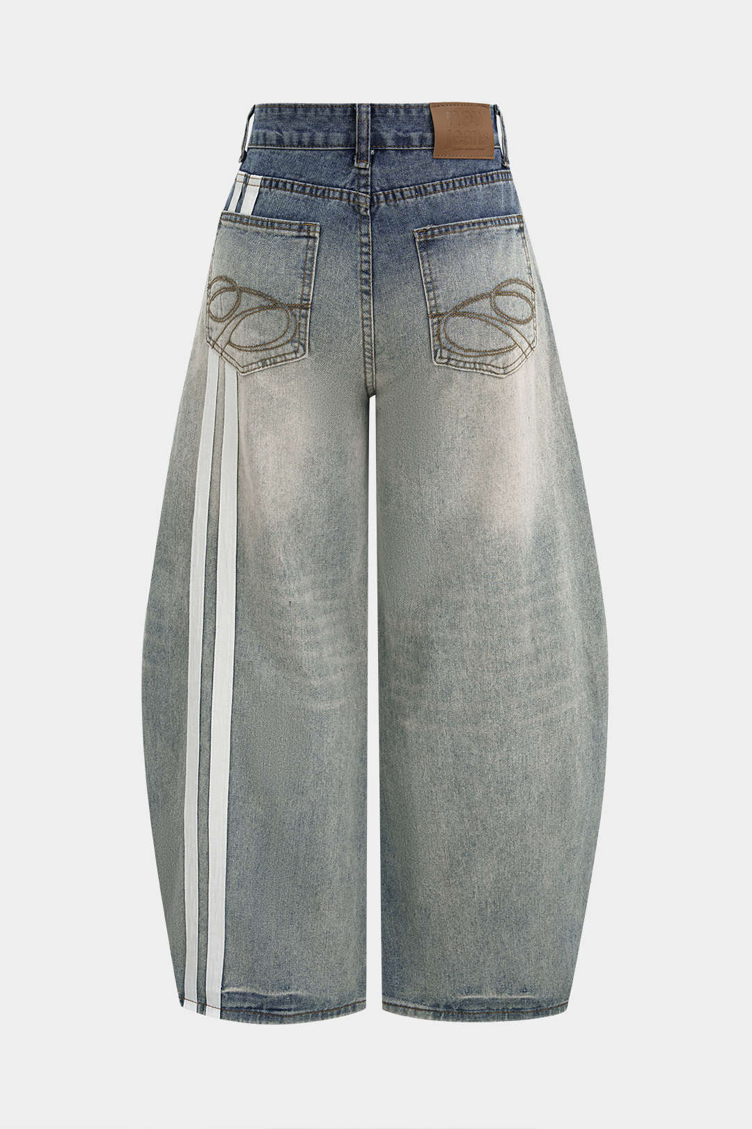 "Denim Contrast Ombre Embroidery Wide Leg Jeans"
