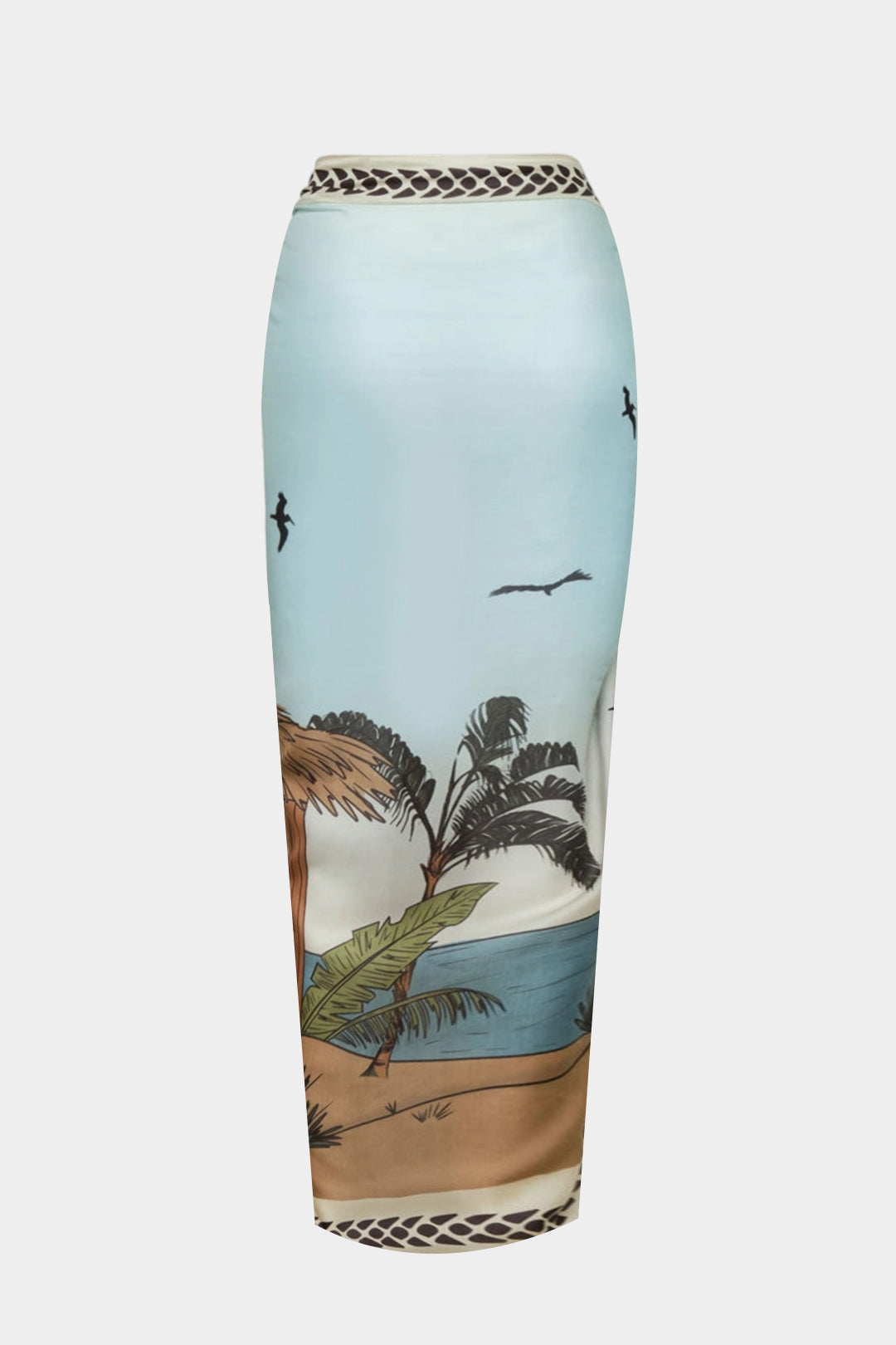 "Coconut Palm Print Chiffon Tie Front Skirt"