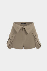"Denim Metallic Button Pocket Shorts"