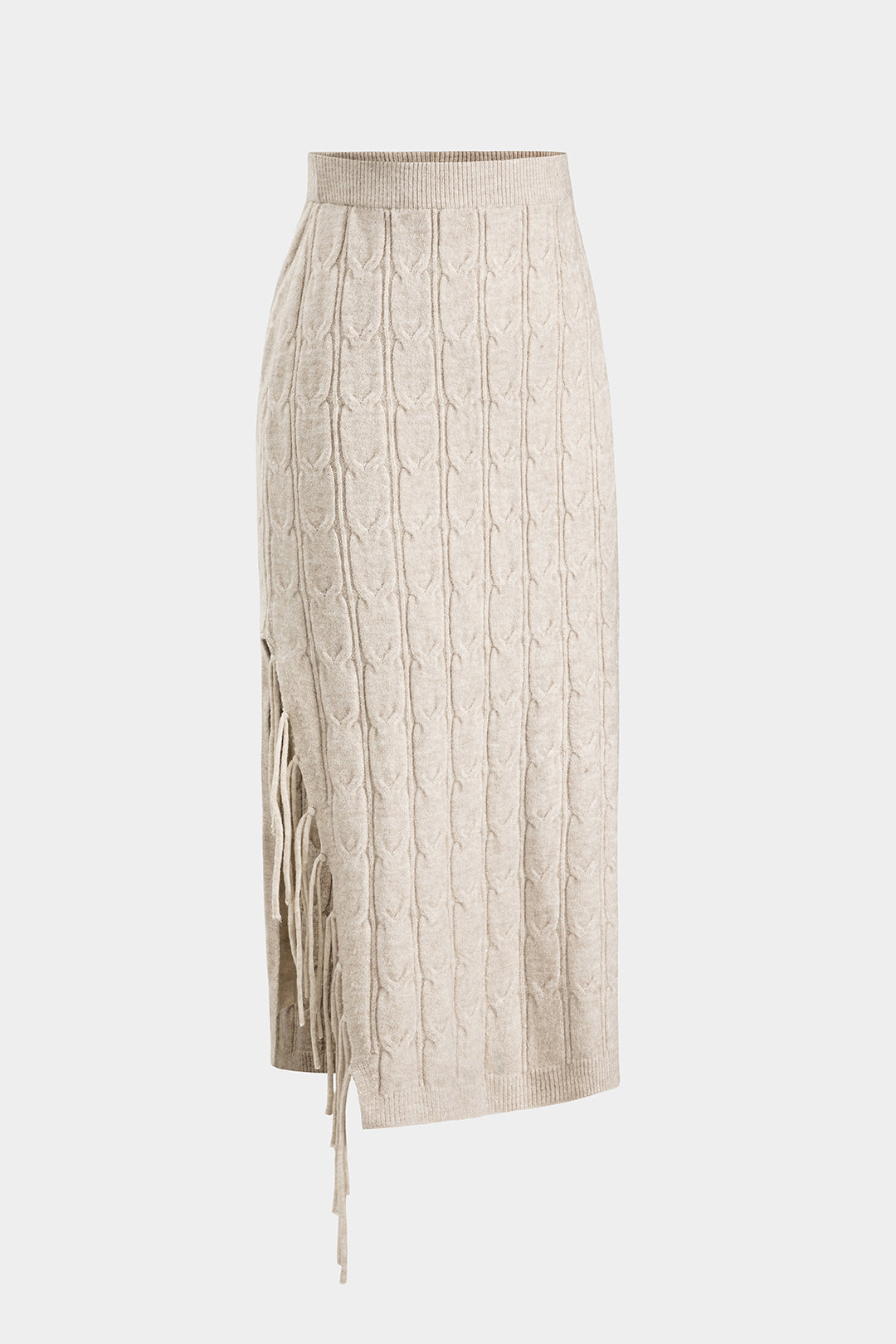 "Cable Knit Fringe Long-Sleeve Top And Skirt Set"