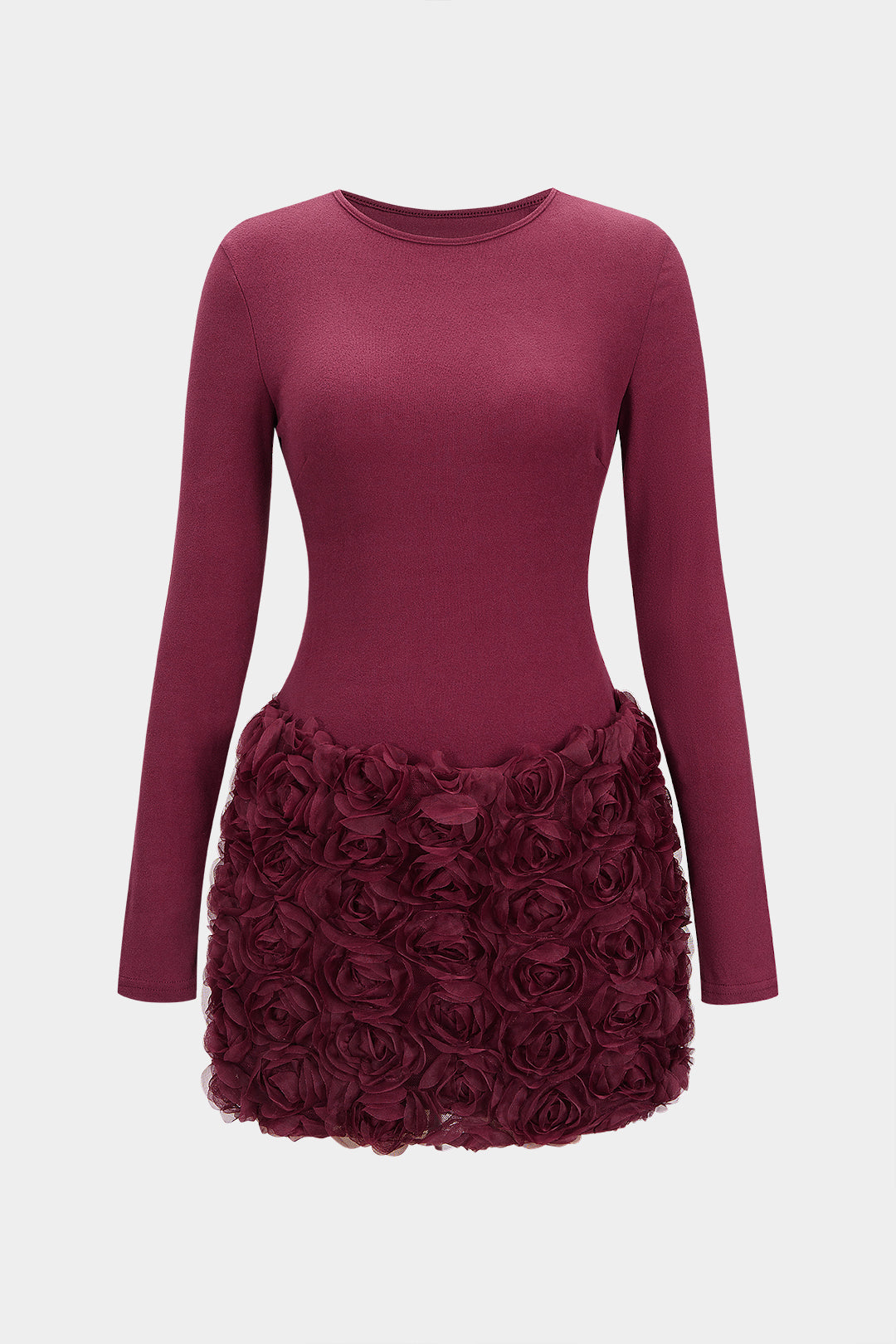 "3D Flower Patchwork Long Sleeve Mini Dress"