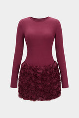 "3D Flower Patchwork Long Sleeve Mini Dress"