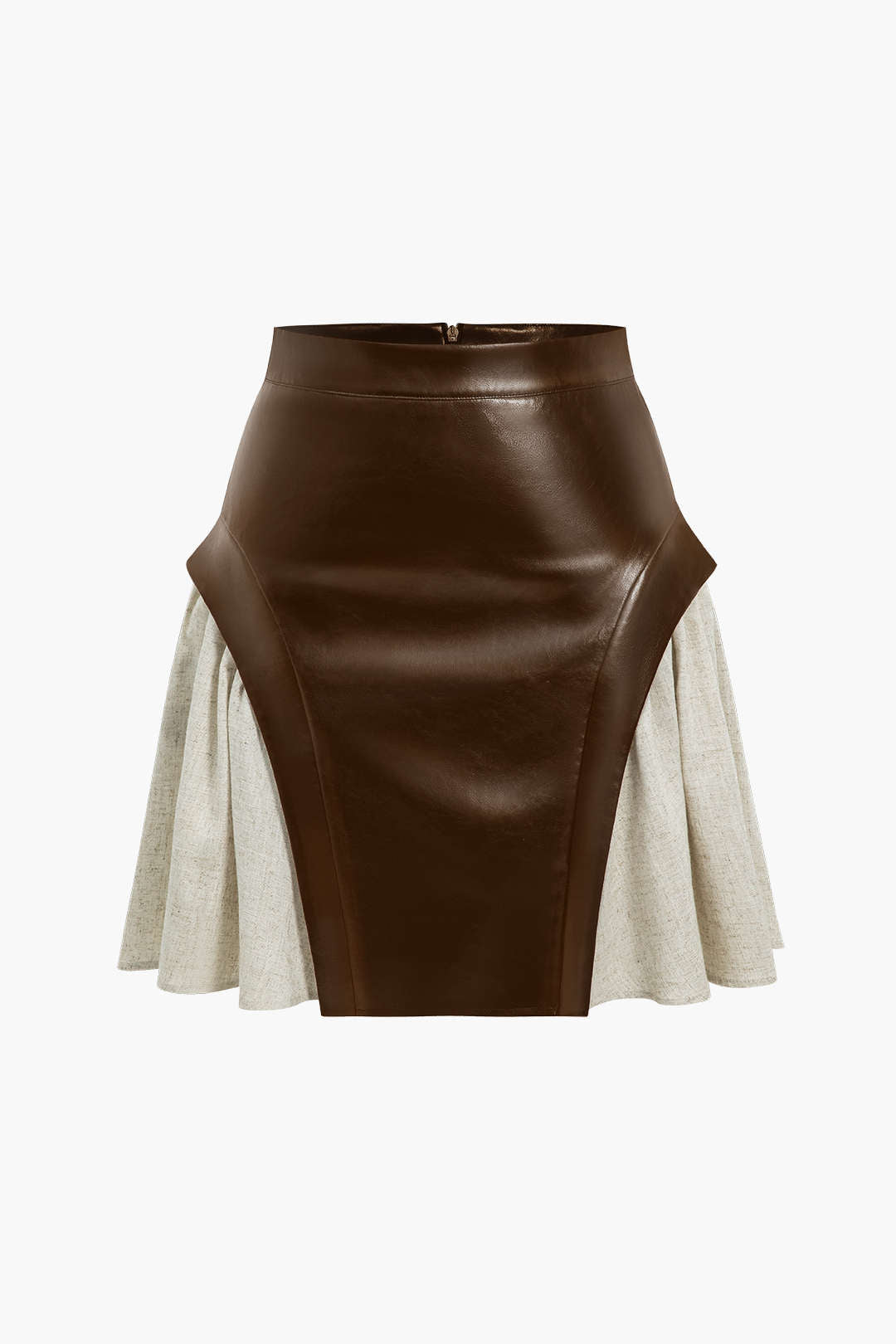 "Color Block Patchwork Ruched Zipper Skirt"
