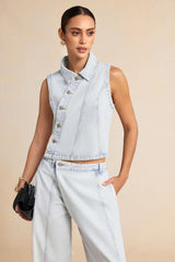 "Denim Asymmetrical Button Tank Top"