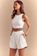 "Contrast Binding Round Neck Tie-Up Tank Top"