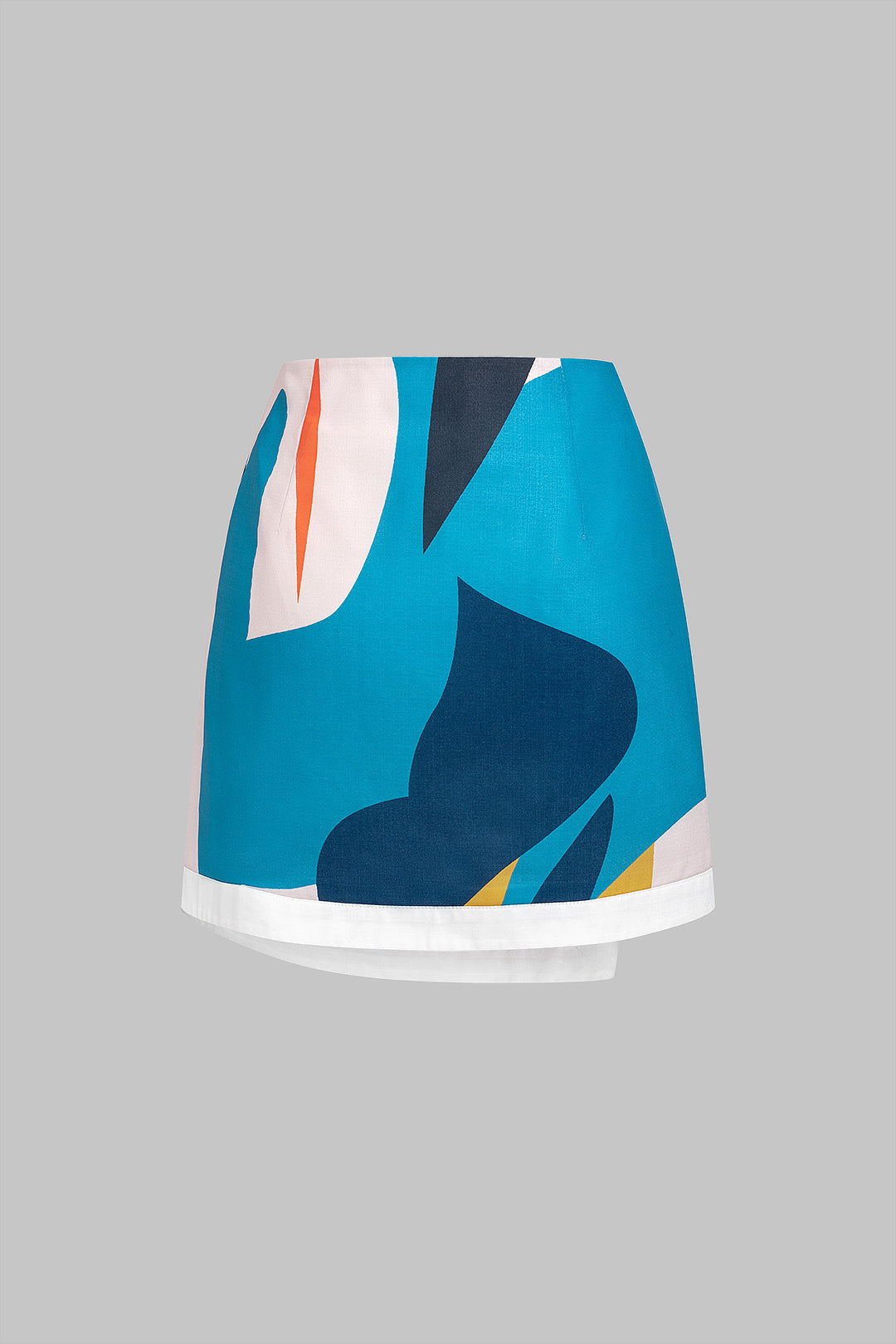 "Color Block Print Linen Metallic Asymmetrical Skirt"