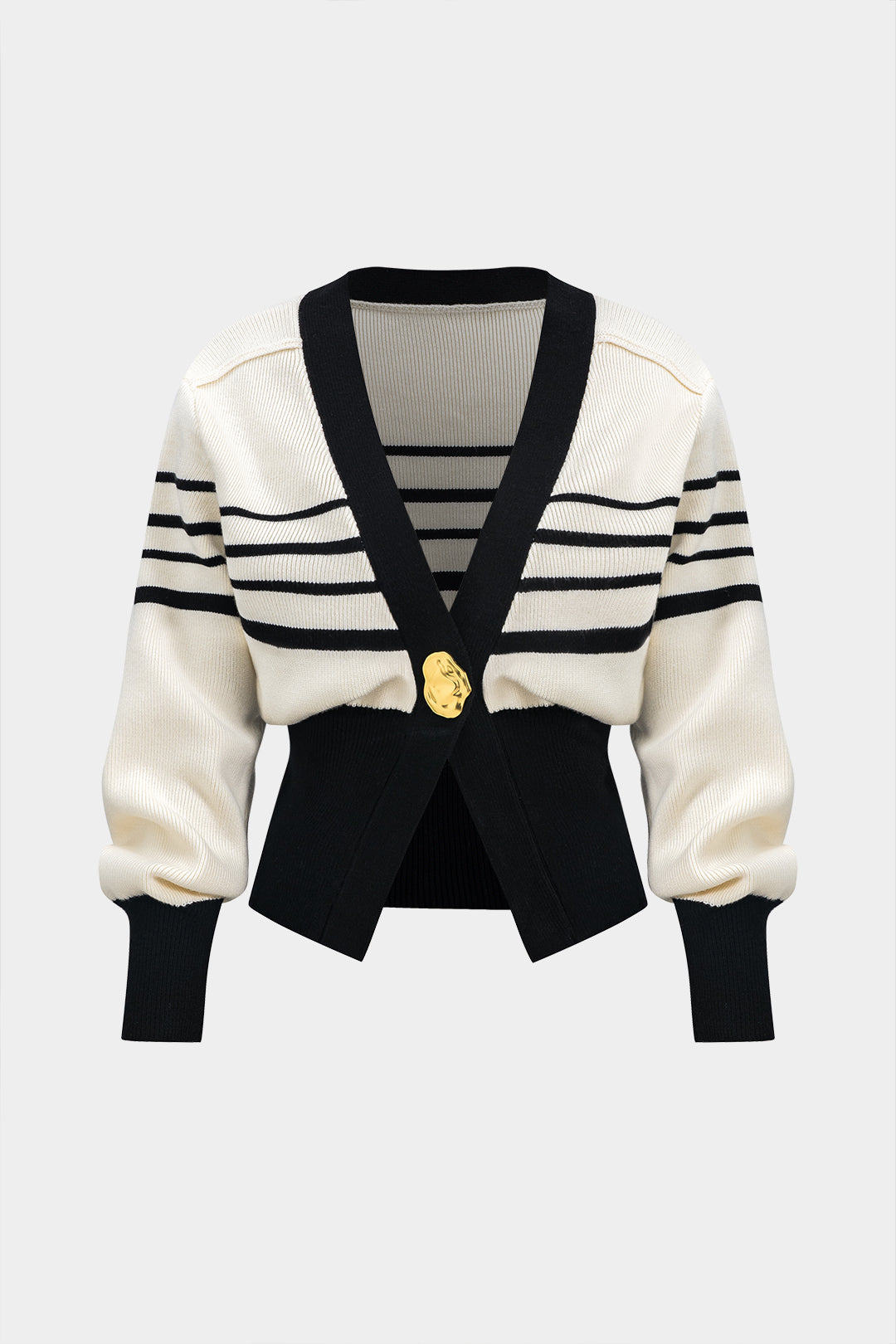 "Contrast Knit Metallic Button Cardigan"