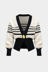 "Contrast Knit Metallic Button Cardigan"