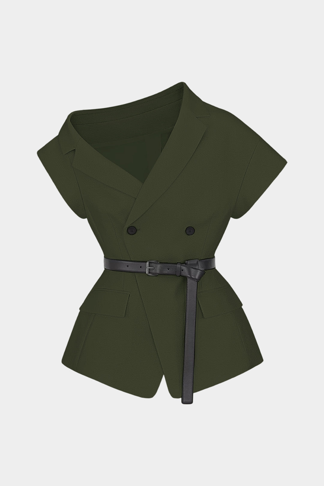 "Asymmetrical Neck Belted Vest"