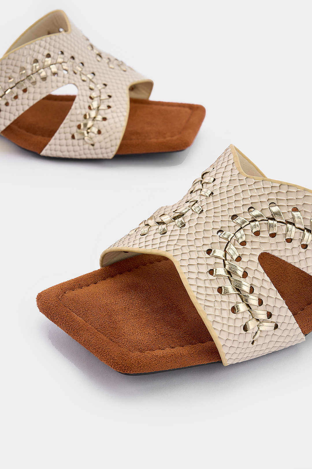 "Crocodile Print Leather Square Sandals"