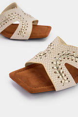 "Crocodile Print Leather Square Sandals"