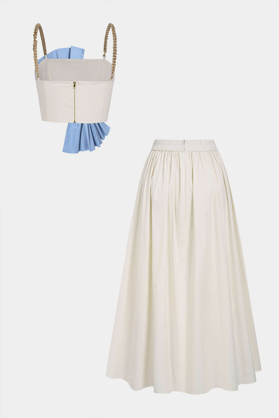 "Contrast Knotted Metallic Chain Cami Top And Ruched Skirt Set"