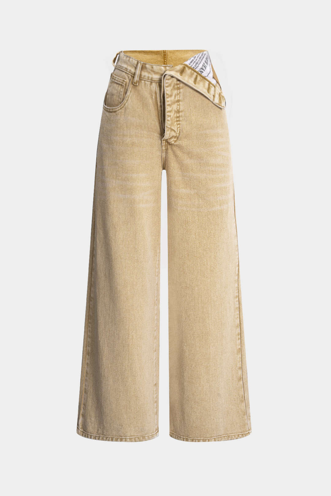 "Denim Asymmetrical High Waist Straight Leg Jeans"