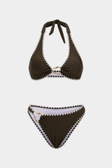 "Contrast Binding Halter Neck Bikini Set"