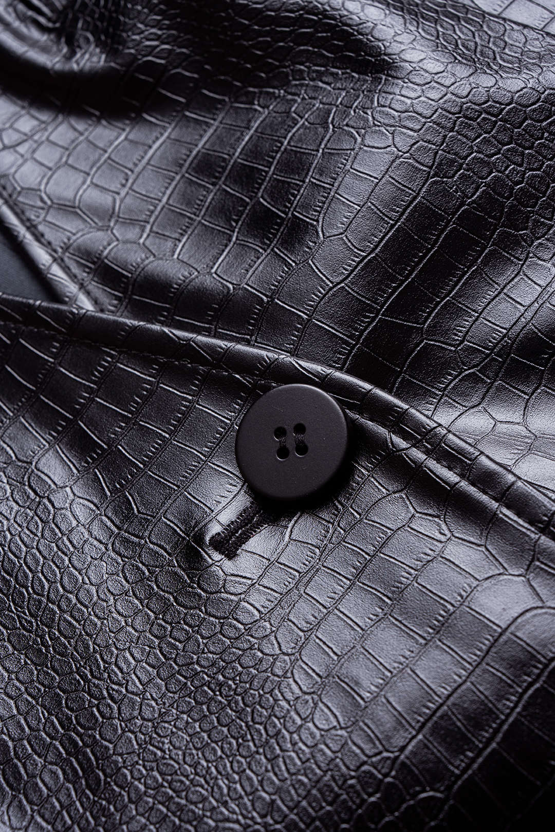 "Crocodile Print Faux Leather V-Neck Pocket Jakcet"