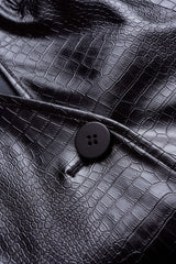 "Crocodile Print Faux Leather V-Neck Pocket Jakcet"