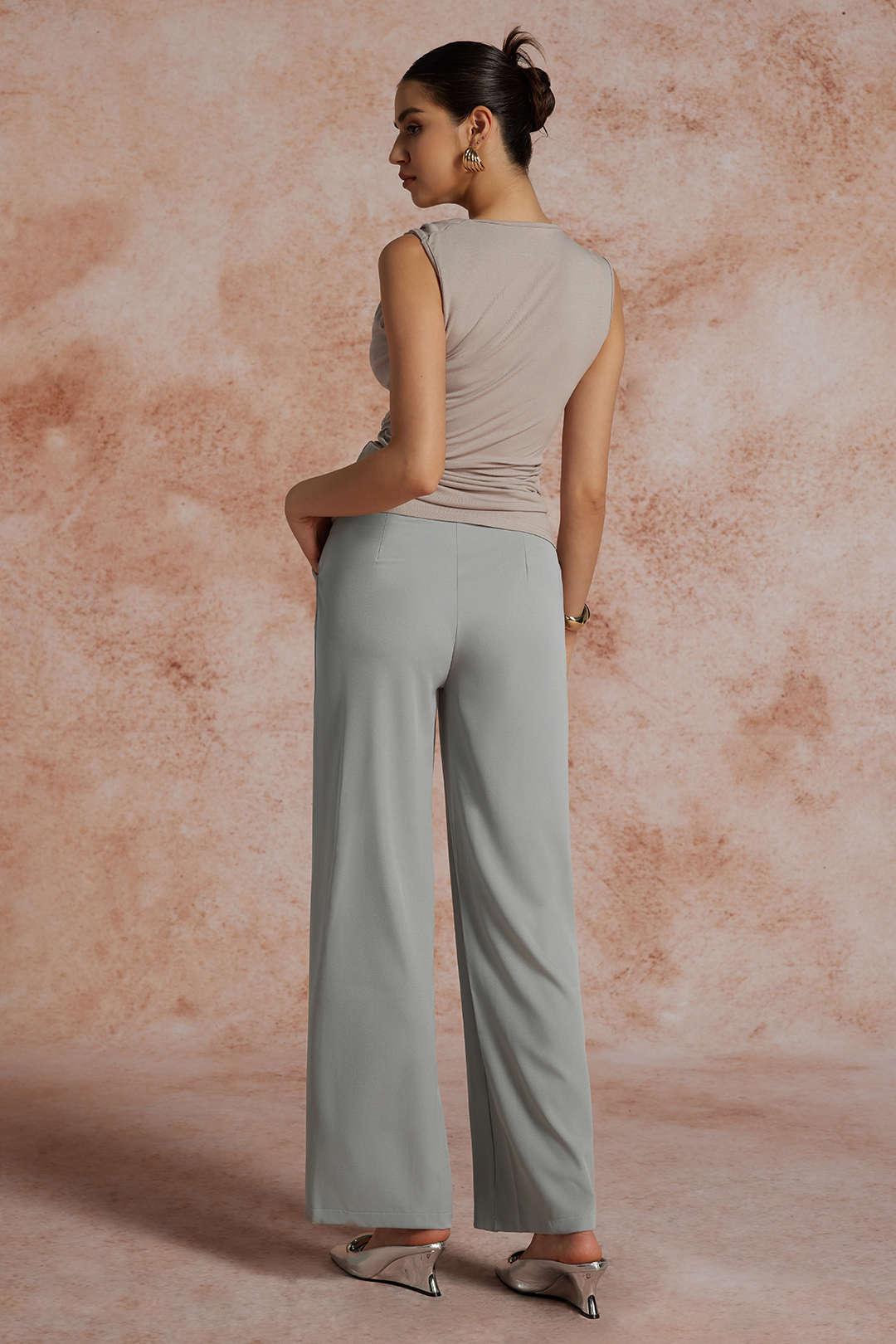 "Asymmetric Cowl Neck Ruched Tank Top"