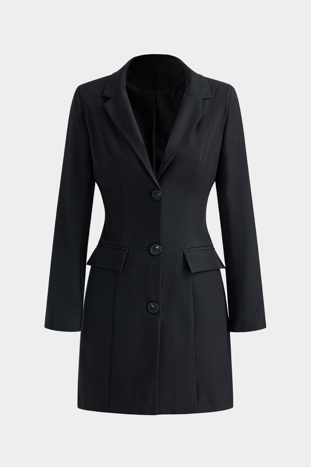 "Button V-Neck Pocket Long Sleeve Mini Dress"