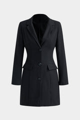 "Button V-Neck Pocket Long Sleeve Mini Dress"