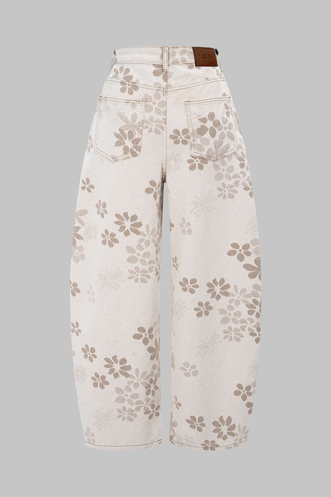 "Denim Floral Print High-Waist Pocket Jeans"