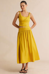 "Asymmetrical Ruched Twist Knot Cami Top And Ruched Skirt Set"