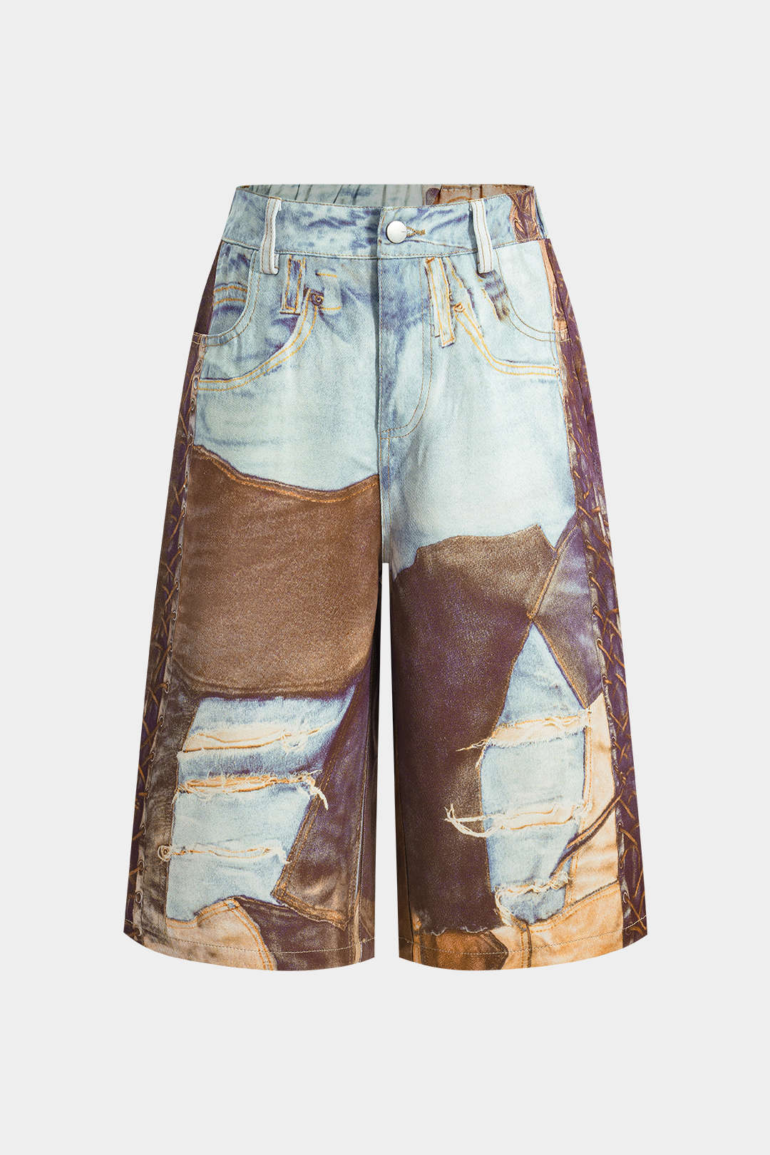 "Chain Print Wide Leg Shorts"