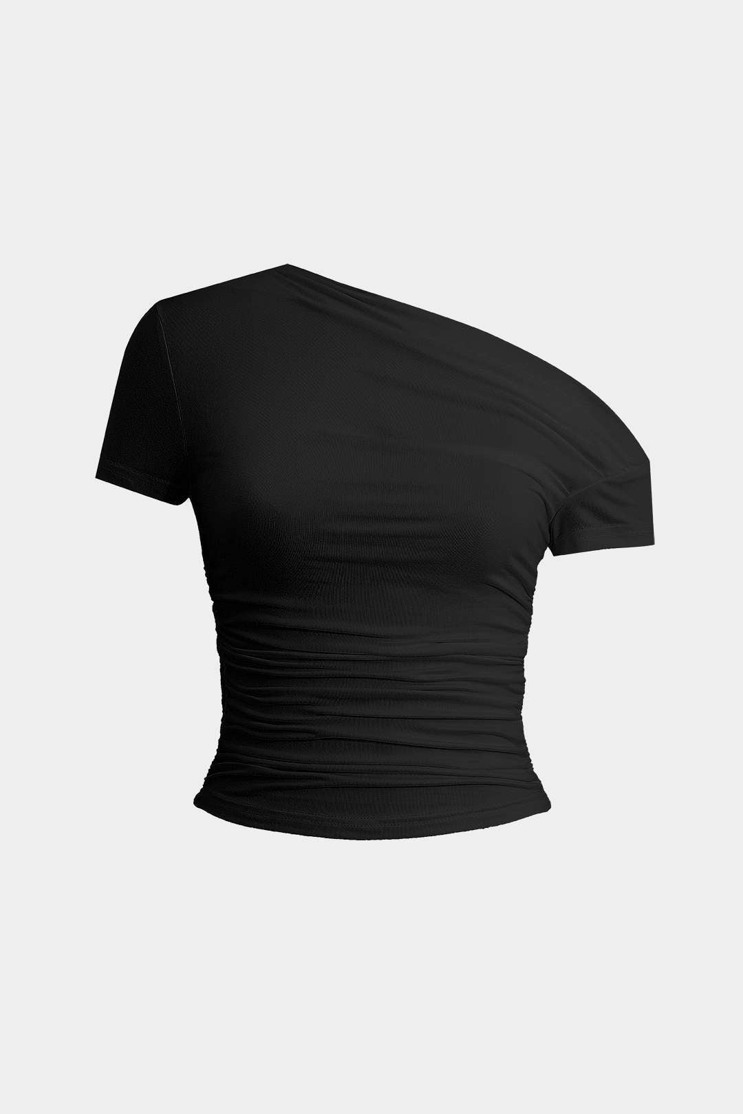 "Basic Asymmetrical Ruched T-shirt"