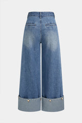 "Denim Button Straight Leg Jeans"