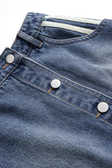 "Denim Asymmetrical Seamdetail Button Skirt"