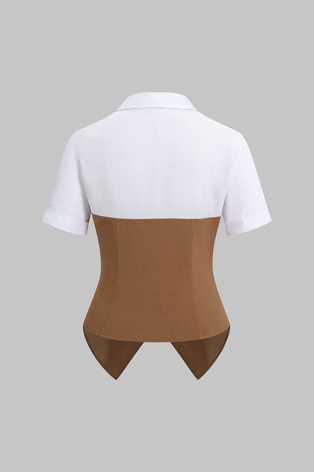 "Contrast Lapel Short Sleeve Top"