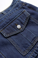 "Denim Button Long-Sleeve Top And High Waist Asymmetrical Jeans Set"