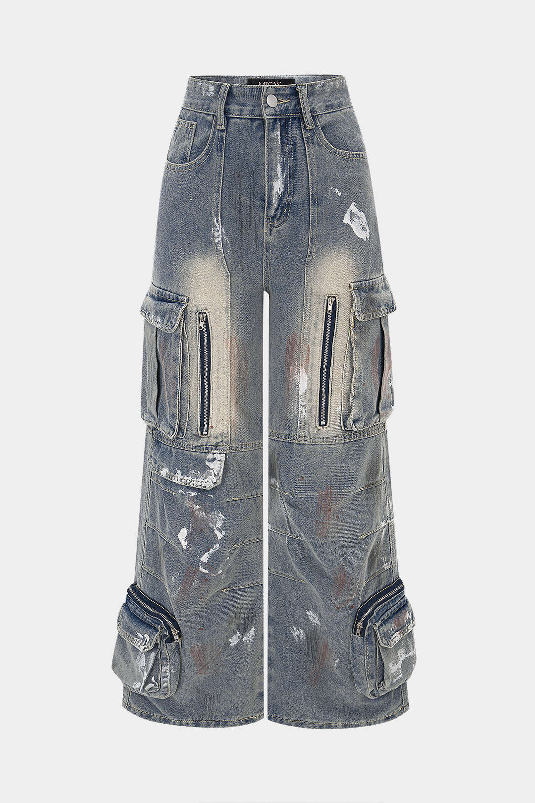 "Denim Graffiti Print Ziper Pocket Straight Leg Jeans"