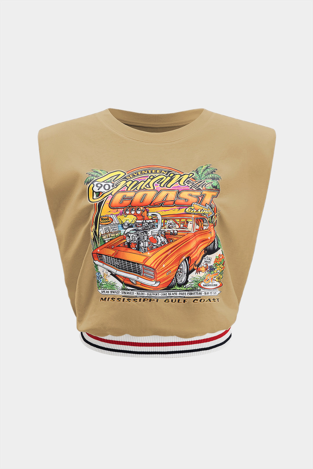"Car Print Round Neck Sleeveless T-Shirt"