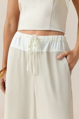 "Contrast Drawstring Wide Leg Pants"