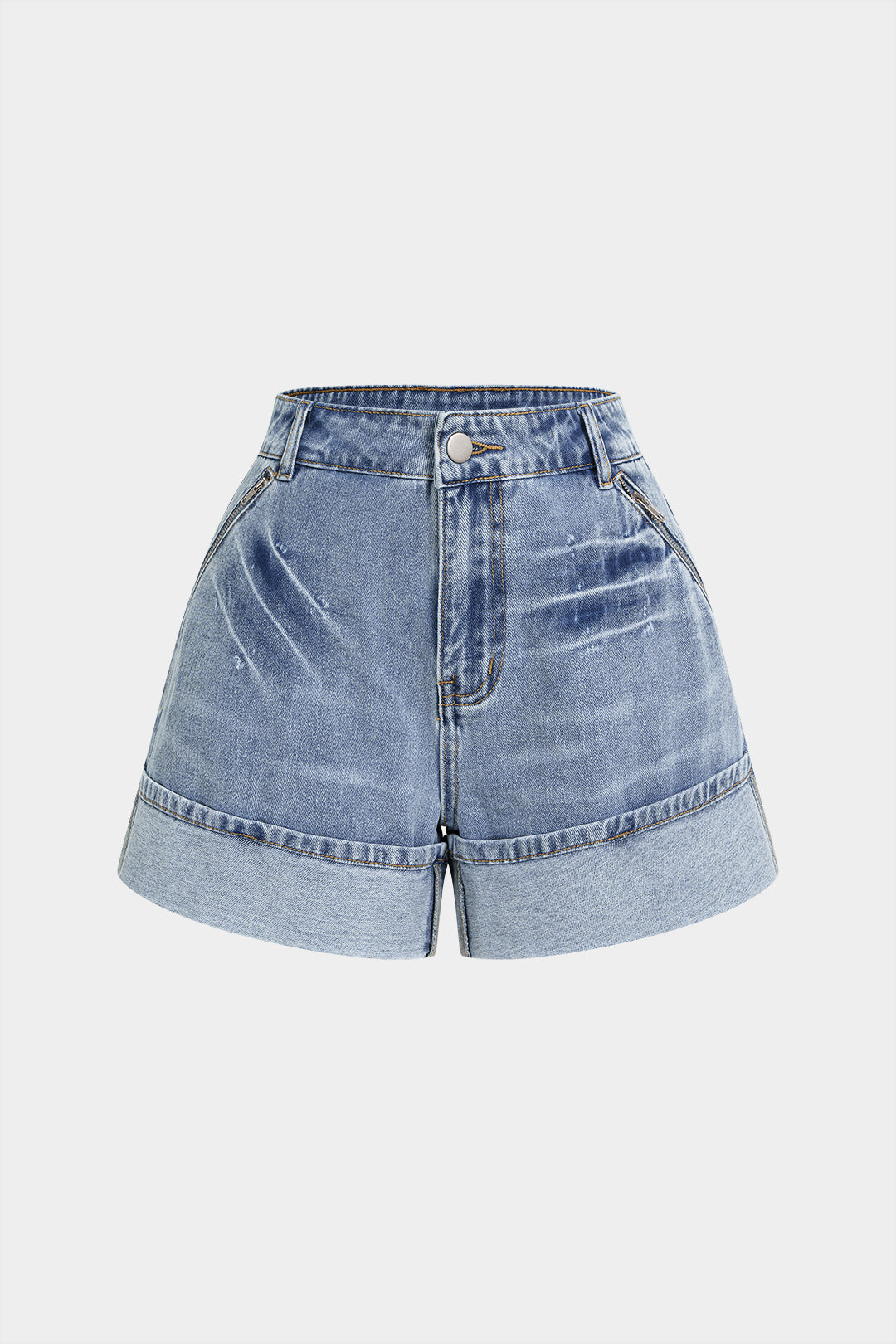 "Denim Asymmetrical Pocket Shorts"