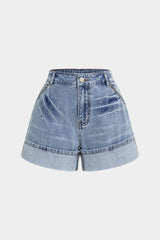 "Denim Asymmetrical Pocket Shorts"