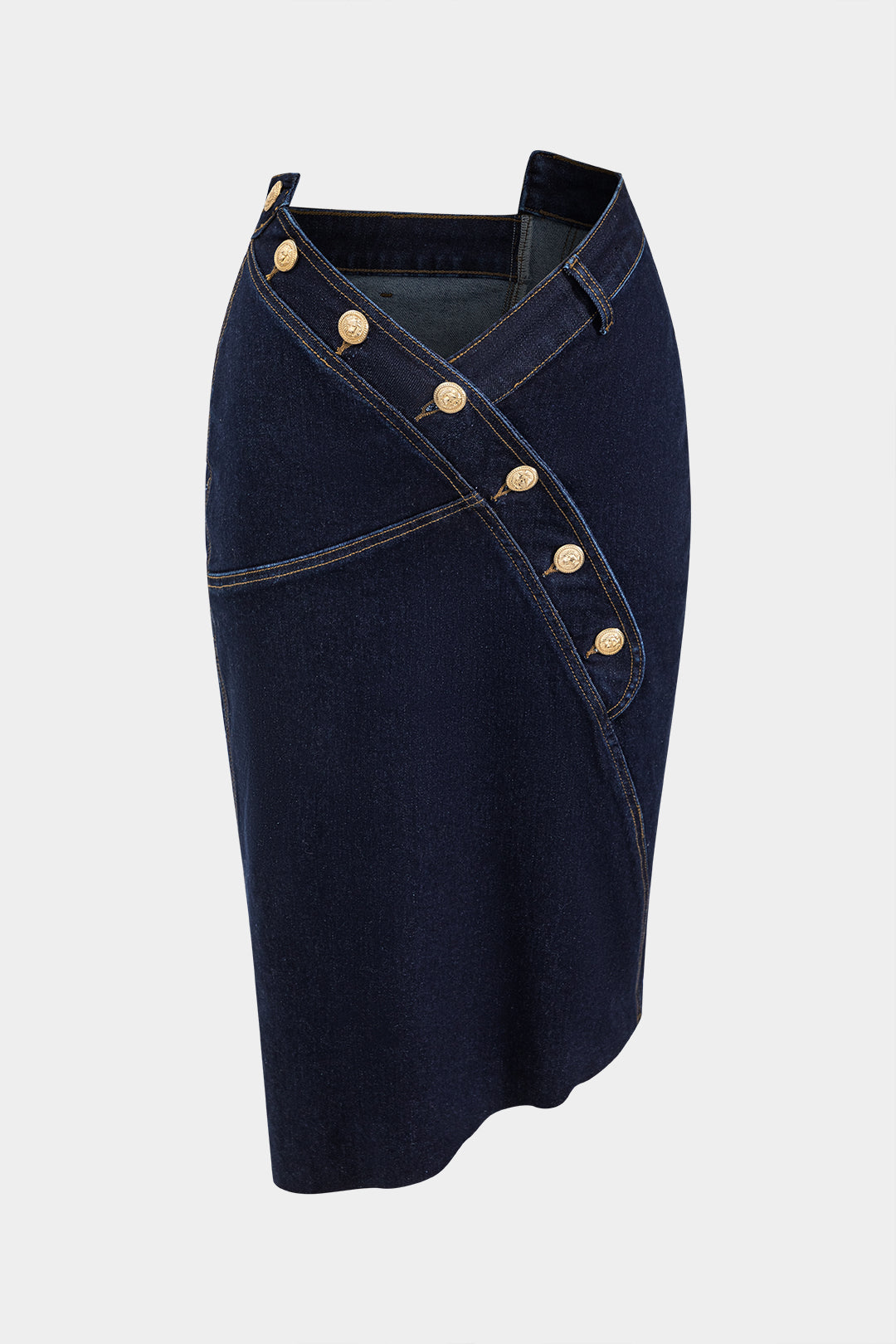 "Denim Asymmetry Button Skirt"