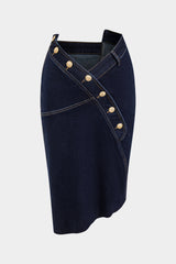 "Denim Asymmetry Button Skirt"