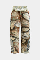 "Abstract Print Button Pocket Trousers"