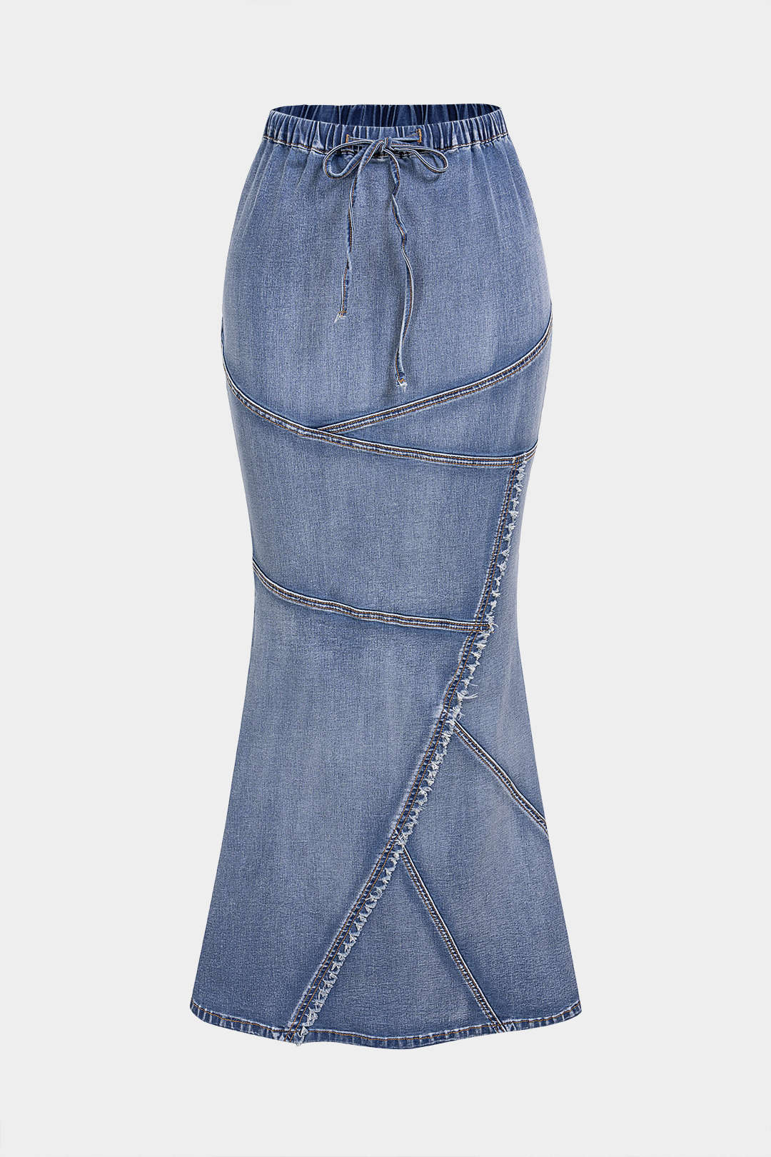 "Denim Drawstring Asymmetrical Mermaid Skirt"