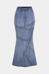 "Denim Drawstring Asymmetrical Mermaid Skirt"