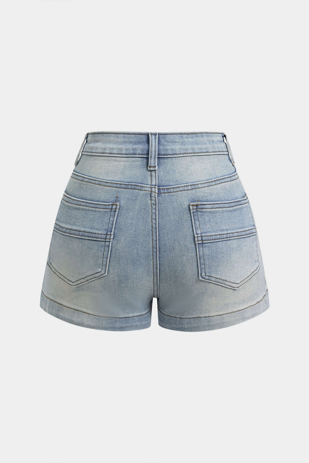 "Denim Irregular Metallic Button Pocket Shorts"