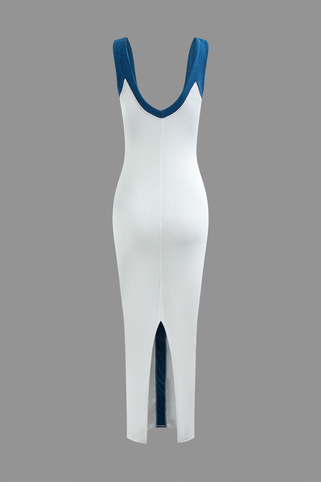 "Colorblock V-neck Ribbed Split Maxi Dress"