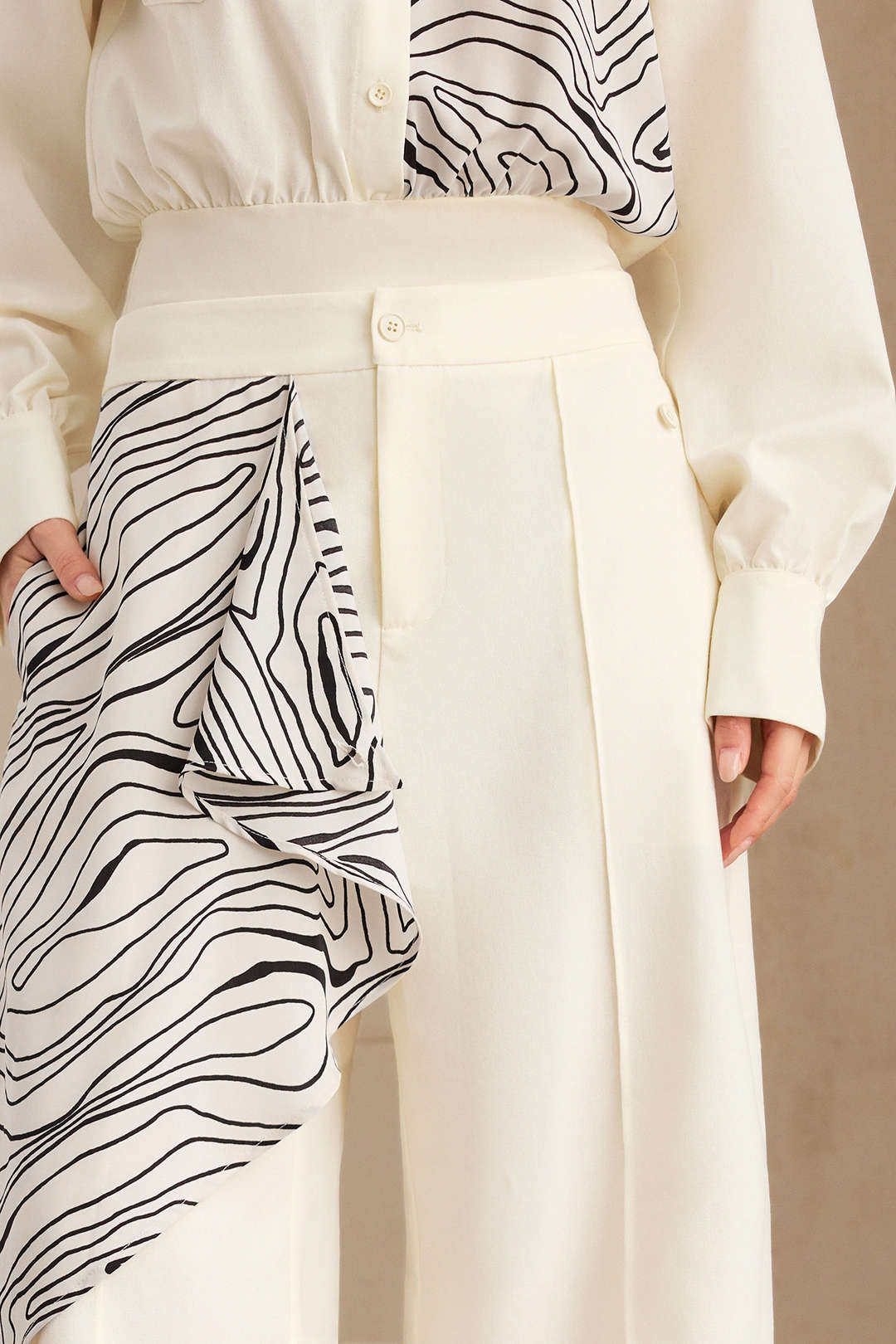"Abstract Print Patchwork Asymmetrical Pants"