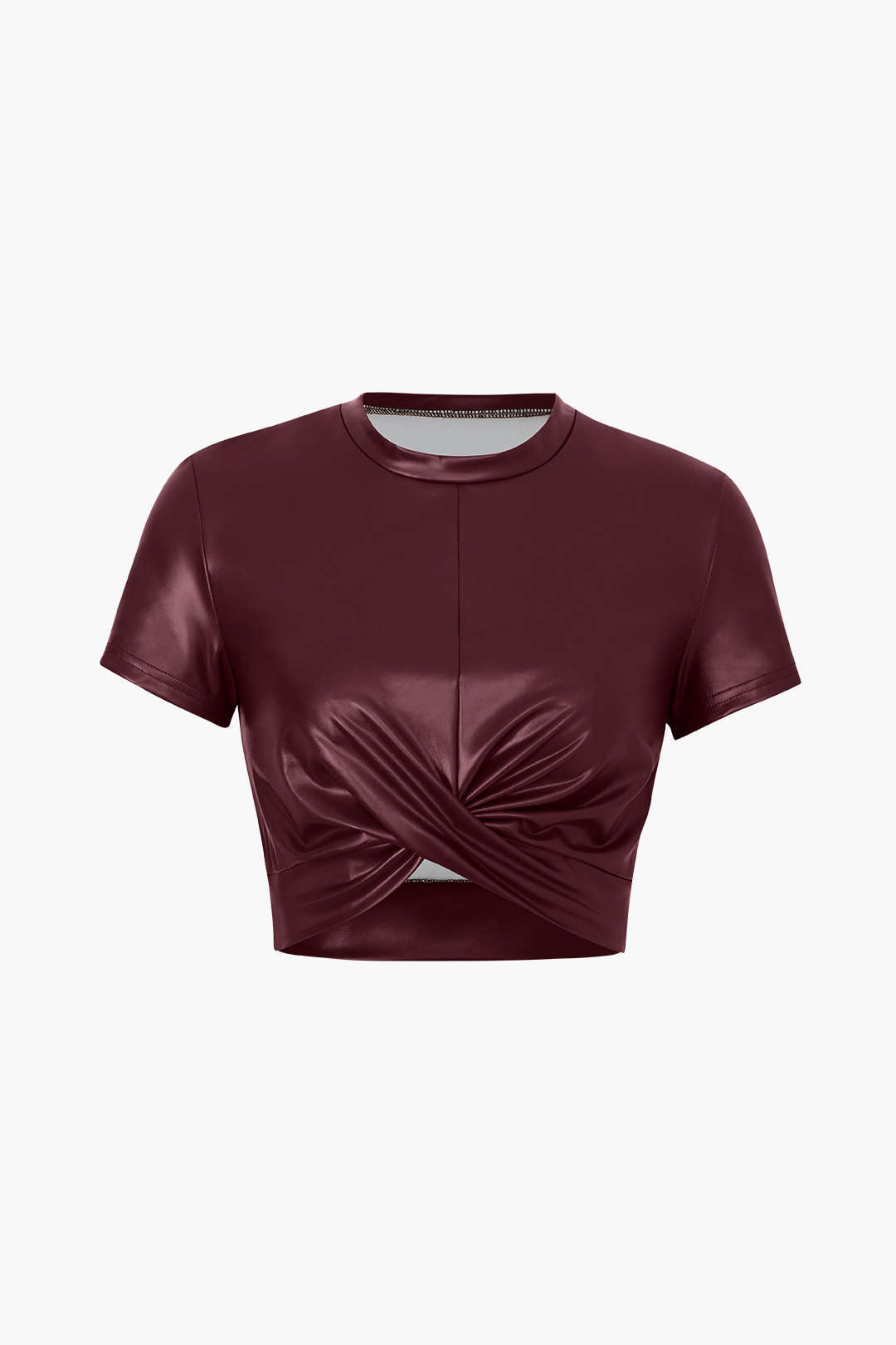 "Basic Faux Leather Cropped Tee"