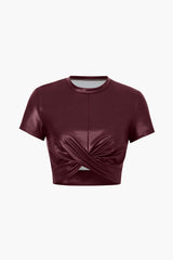 "Basic Faux Leather Cropped Tee"